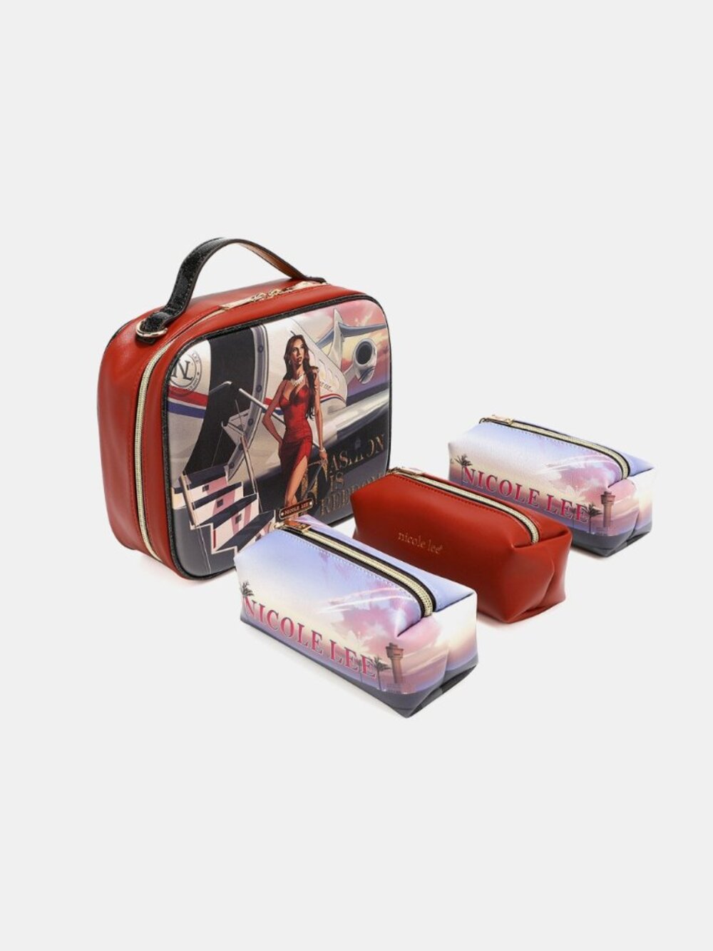NWT Nicole Lee USA Printed Handbag with Three Pouches